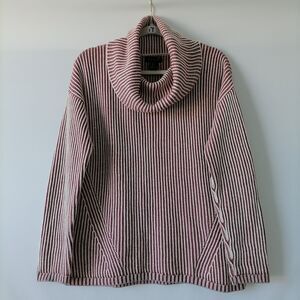 Rachel Zoe Women's Burgundy-White Striped Cowl Neck Drop Shoulder Sweater Size L